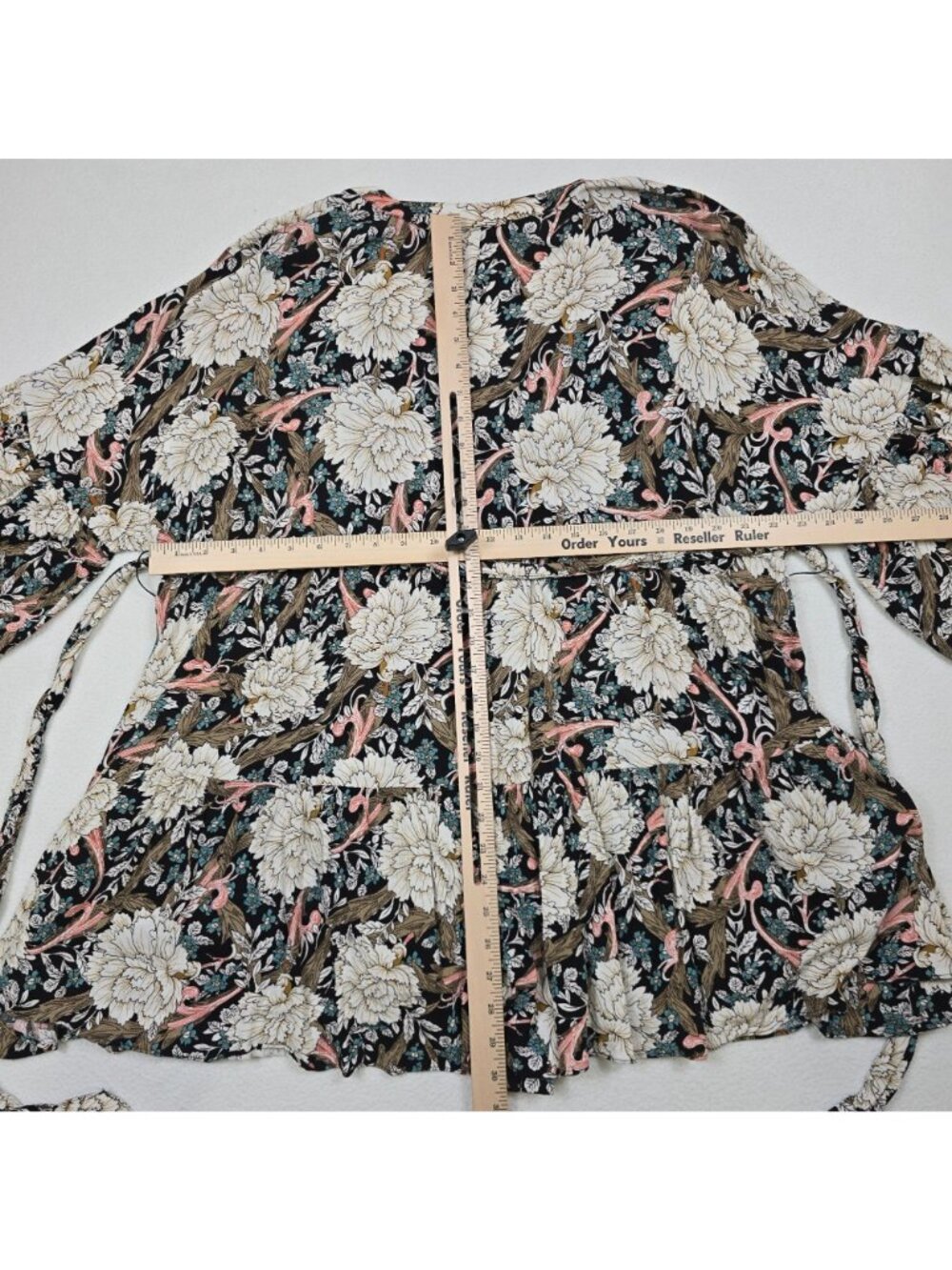 Meritt Large Floral Print Kimono Sleeve Button-Down Tunic Black Boho Top - Picture 4 of 4